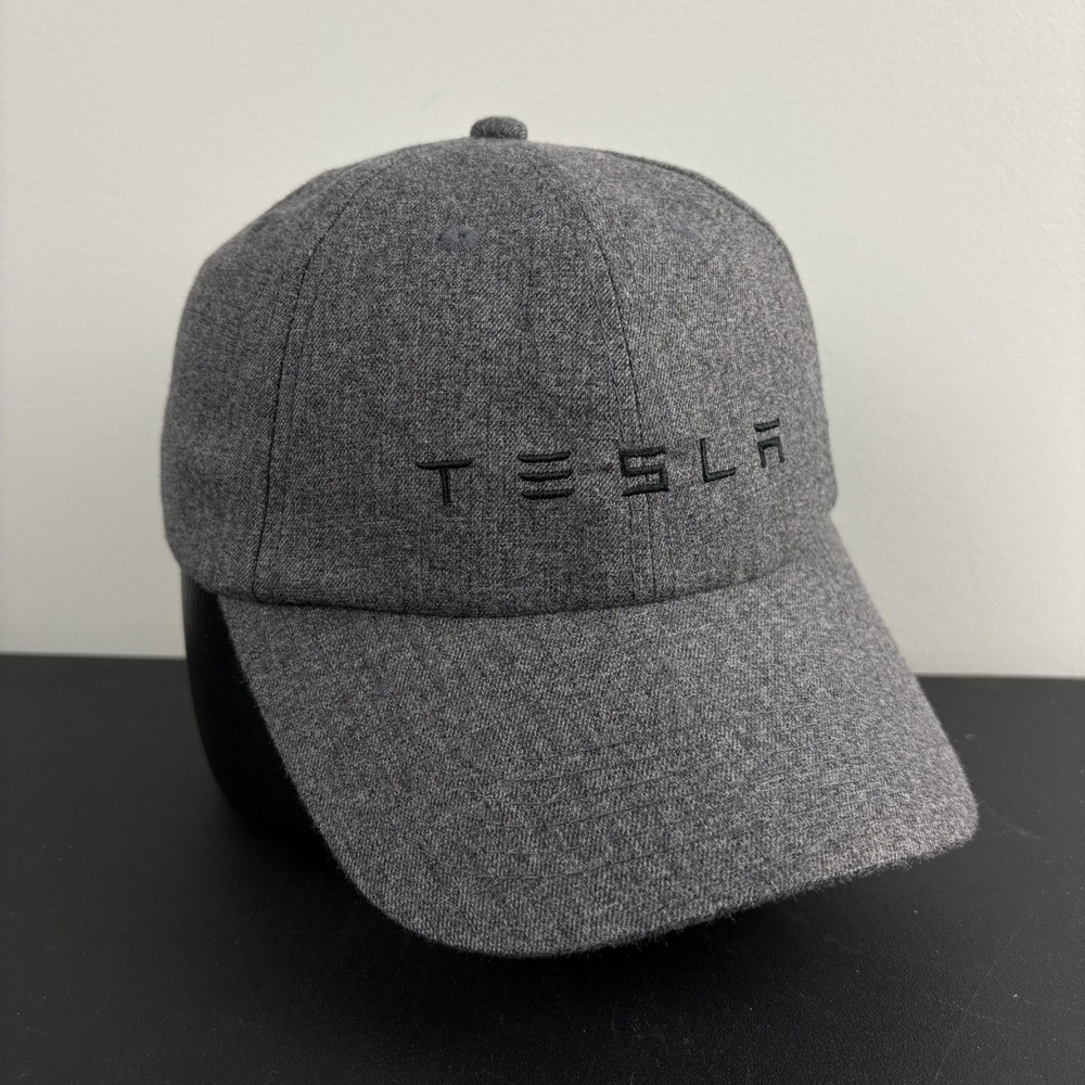 Tesla Hat Automobile Grey Embroidered Spellout Strapback Adjustable Cap